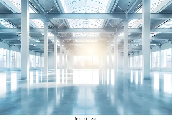 Empty Large White Interior Building With Columns