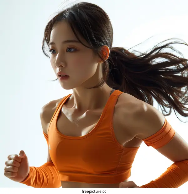 A young Asian female athlete is running