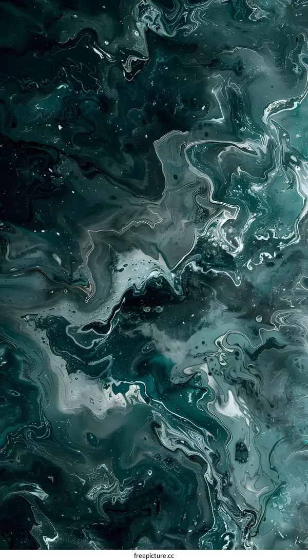 Abstract Swirling Green and White Paint Background