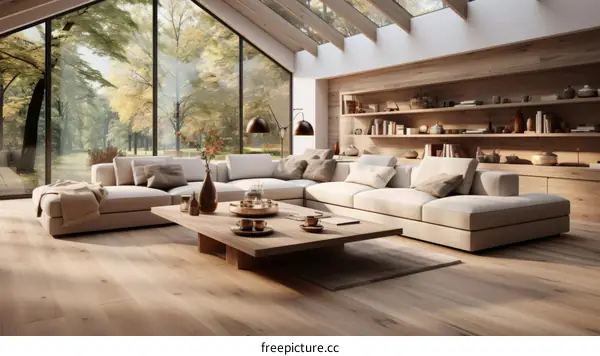 Cozy living room with large sectional sofa and natural light