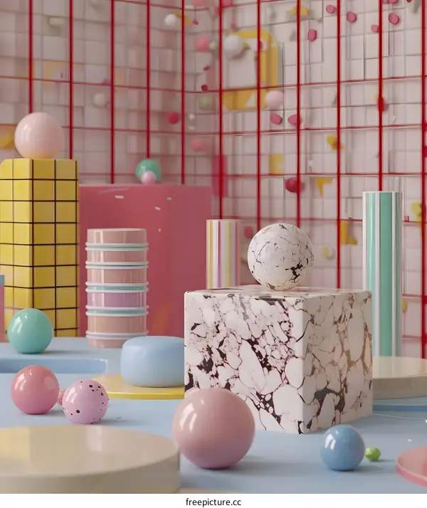 Abstract 3D Rendering With Colorful Geometric Shapes