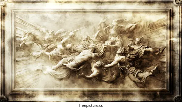 Antique Relief Sculpture of Angels and Humans
