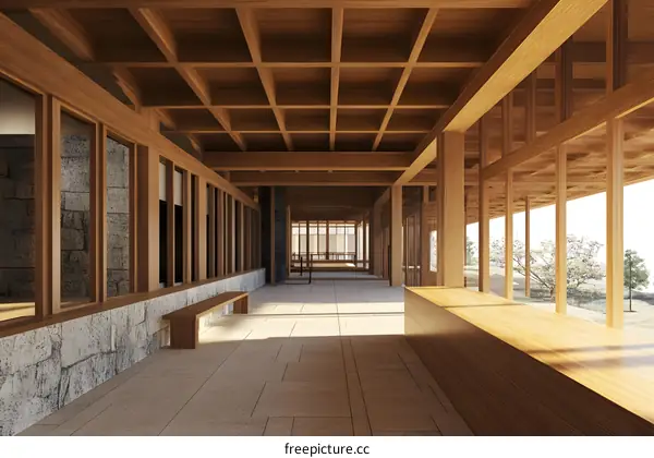 Modern Architecture Design With Wooden Beams and Stone Walls