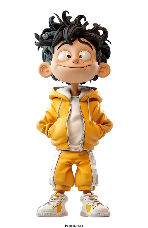 [Transparent Background PNG]3D illustration of a boy in a yellow tracksuit