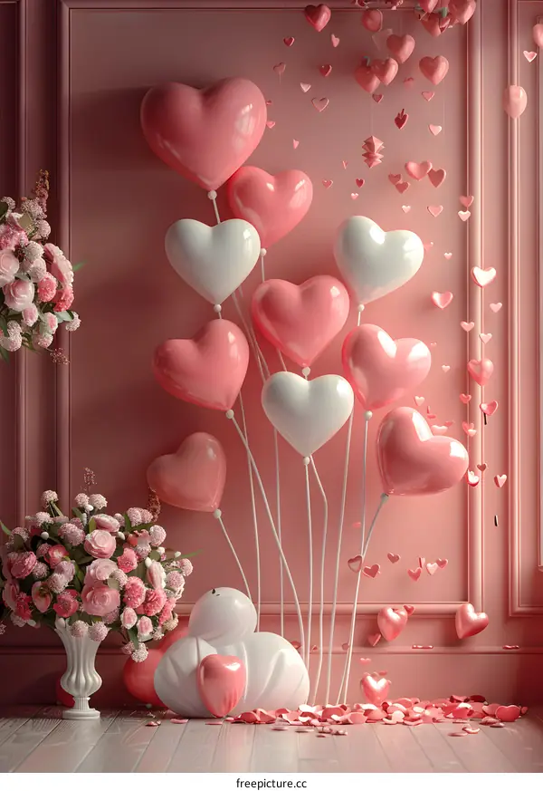 Pink balloons and flowers