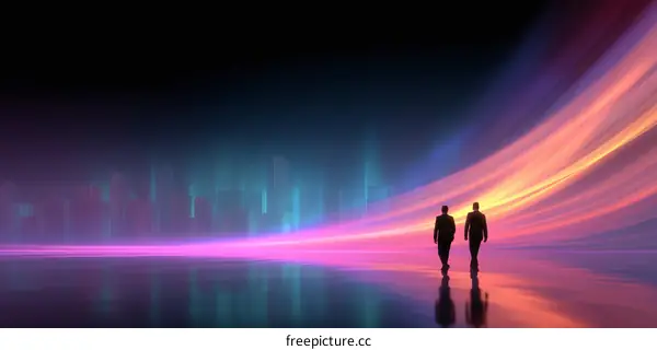Two Businessmen Walking Towards a Futuristic Cityscape