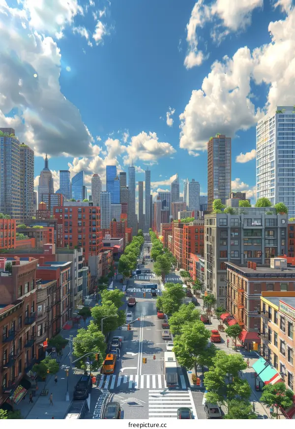 New York City Skyline: Urban Architecture and Busy Streets