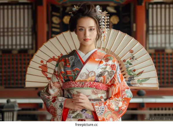 Portrait of a Japanese woman in traditional kimono