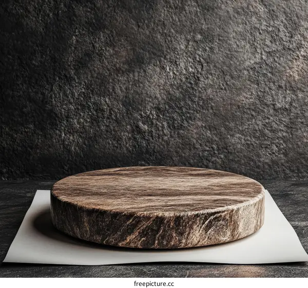 Wooden Display Stand Against Dark Stone Wall