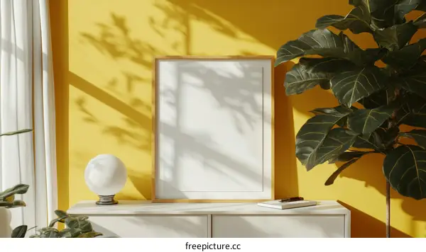 Modern Yellow Living Room Mockup with Picture Frame