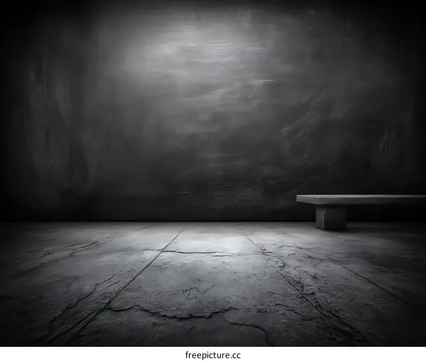 Empty Dark Concrete Room with Stone Bench