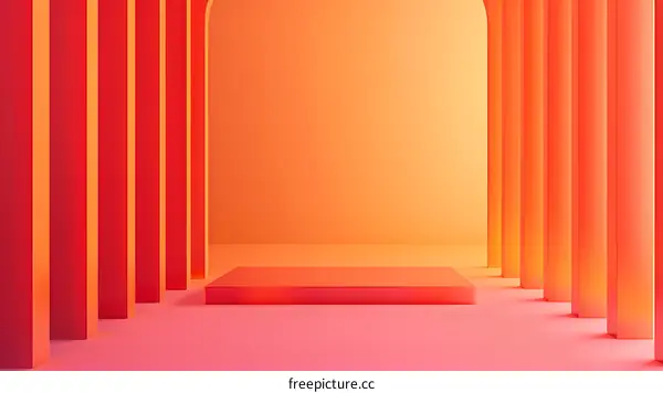Abstract Orange and Red Minimalist 3D Background With Platform