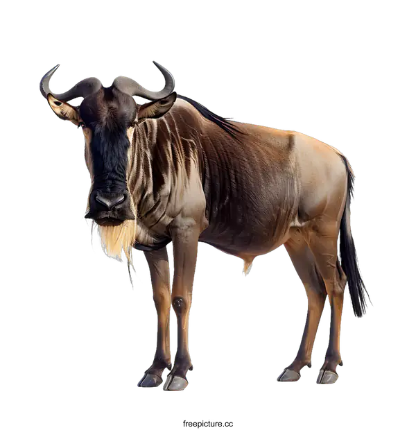 [Transparent Background PNG]Wildebeest Standing on White Background