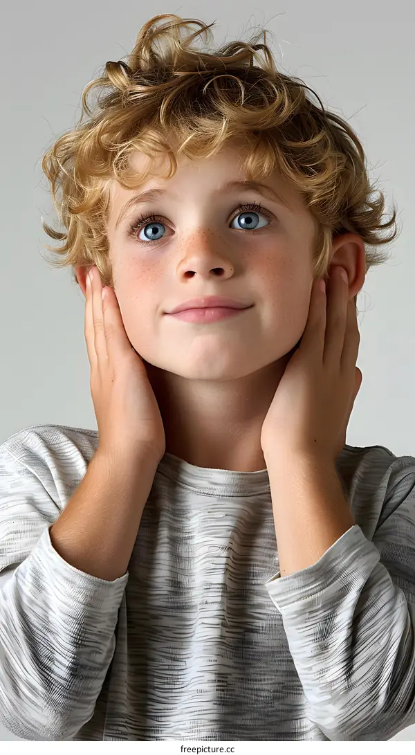 Curious Little Boy with Curly Hair