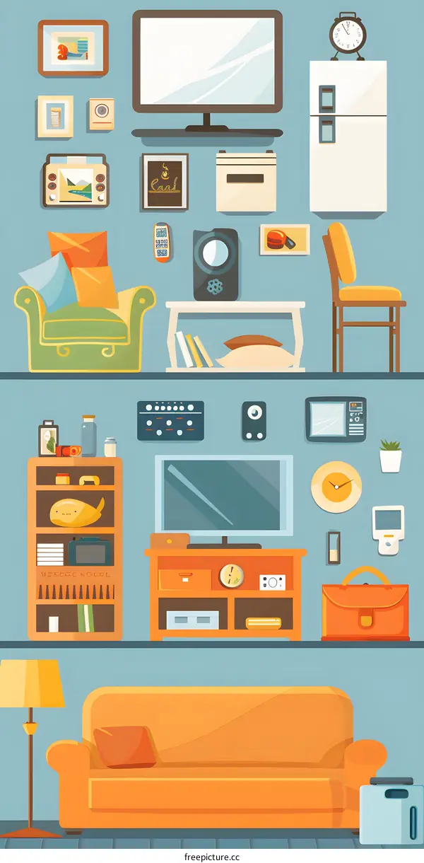 Cartoon Illustration of Living Room Interior Design