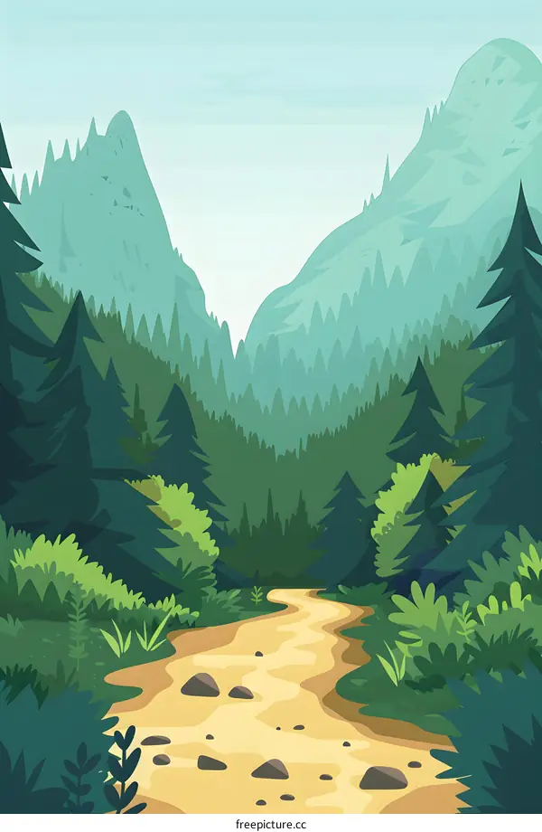 Mountain Forest Trail Landscape Illustration