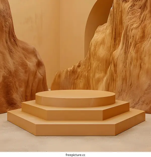 Abstract 3D Product Display Minimalist Scene With Brown Rocks