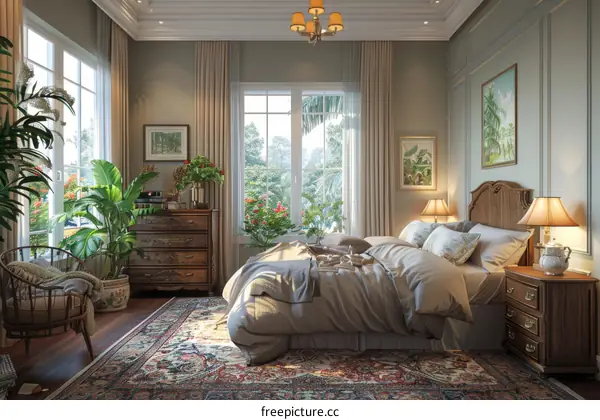 Vintage Bedroom Interior Design Illustration