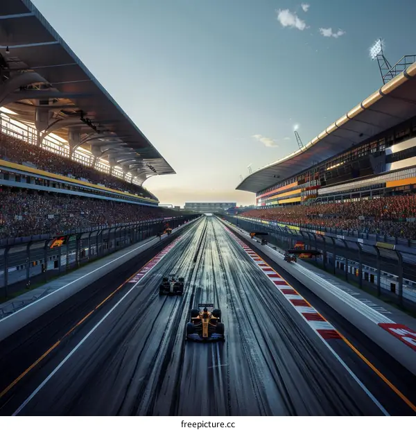 Formula One cars racing on a track