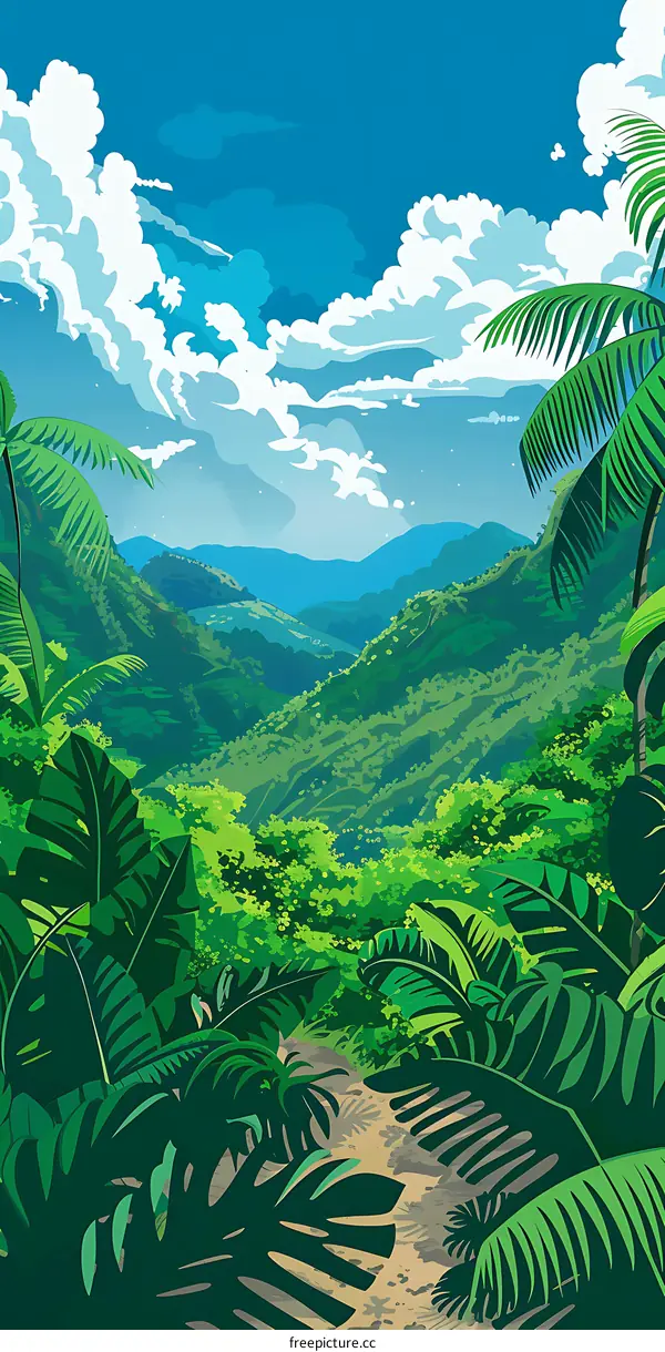 Tropical Rainforest Landscape Illustration