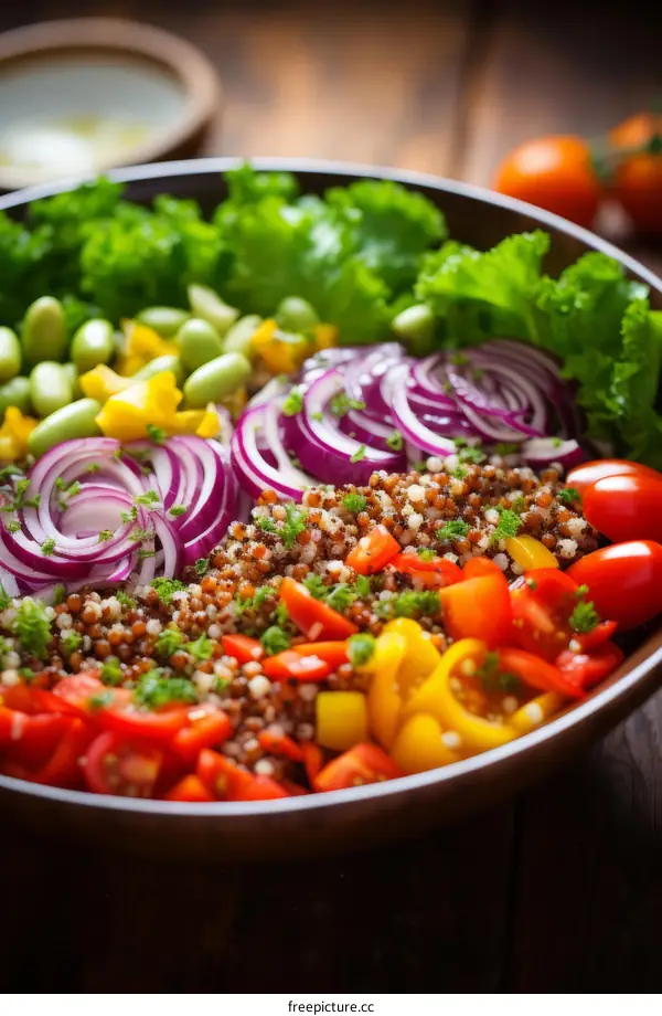 Colorful and Healthy Vegan Salad Bowl with Fresh Vegetables