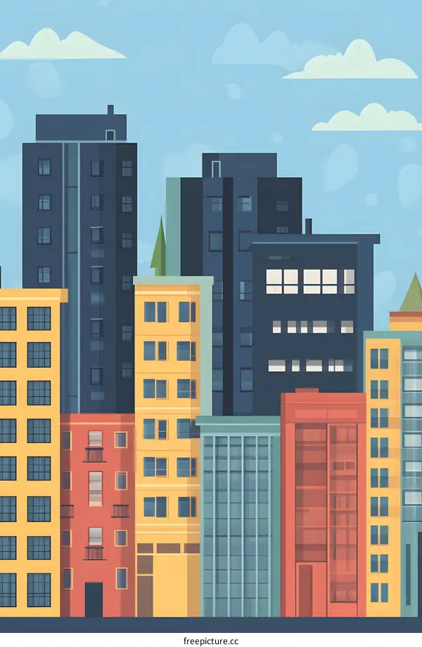 Colorful Cityscape Illustration with Buildings and Sky