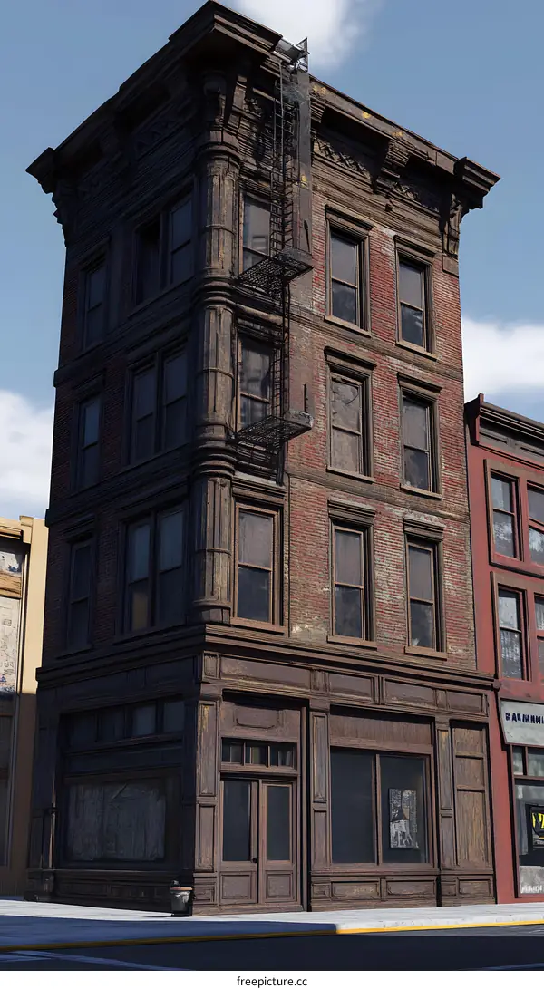 Old Brick Building with Fire Escape and Storefront