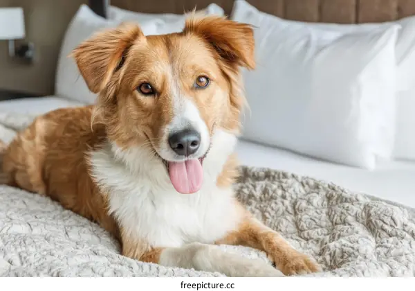 Adorable Dog Relaxing on a Bed