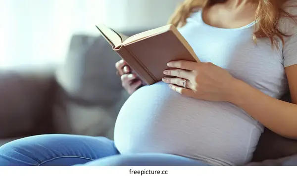 Pregnant Woman Reading a Book at Home
