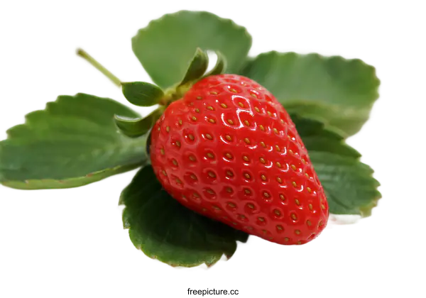 [Transparent Background PNG]Fresh and juicy strawberry with green leaves on white background