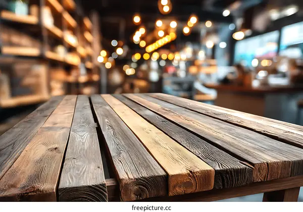 Rustic Wooden Table Top in Cafe