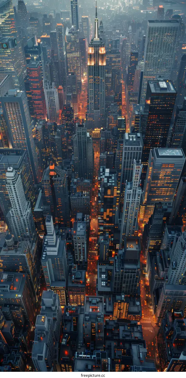 Aerial View of the Illuminated New York City Skyline