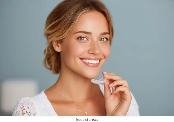 Smiling Woman with Teeth Whitening Device