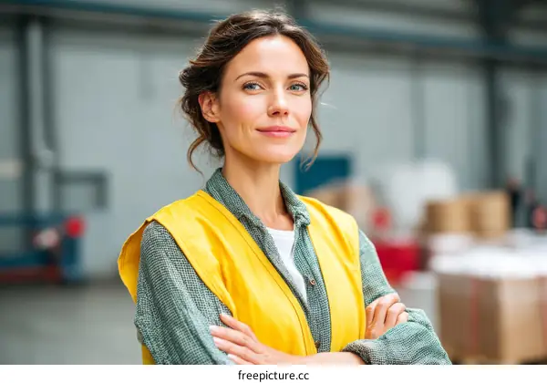 Female Warehouse Worker in Safety Vest