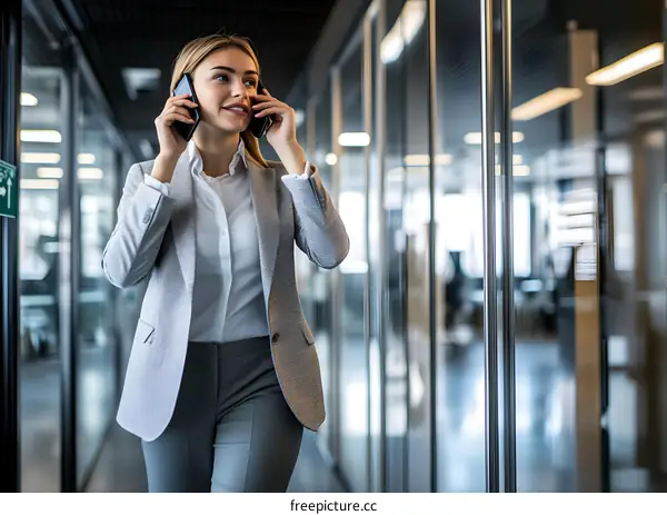 Businesswoman Talking On Phone In Office