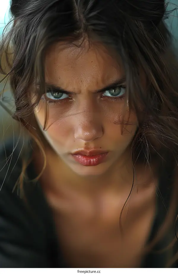 Close-up Portrait of a Woman with Intense Expression