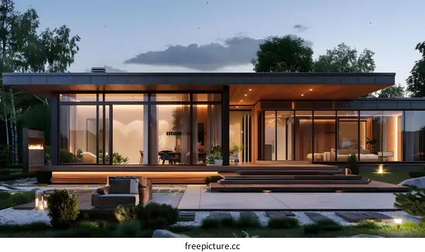 Modern Minimalist House with Large Windows and Patio