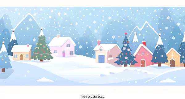 Snowy Village Christmas Illustration