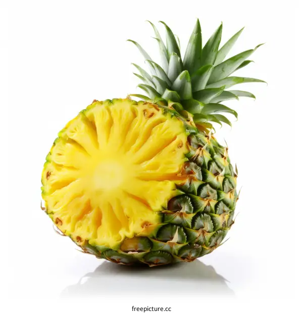 Half of Healthy Pineapple Fruit Isolated on White Background