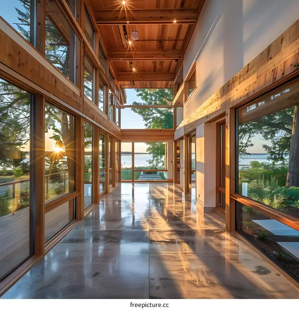 Modern Home Interior with Lake View