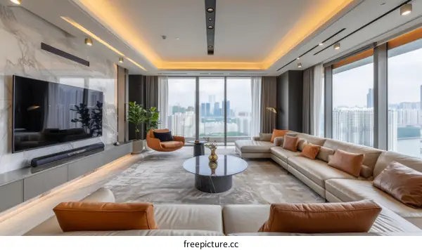 Modern Luxury Living Room with City Views