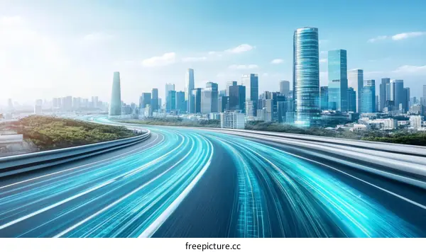 Modern City Expressway with Digital Speed Lines