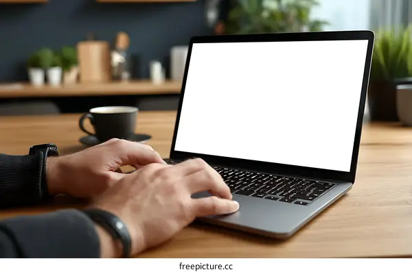 Man Working on Laptop in a Cozy Cafe
