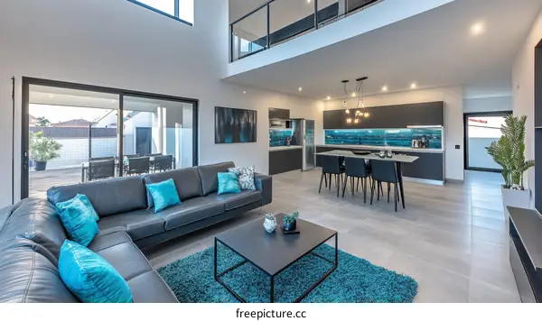 Modern Open Plan Living Area with Kitchen