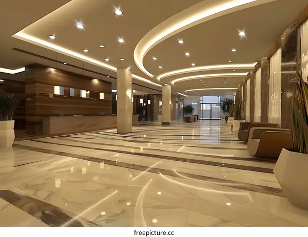 Modern Hotel Lobby Interior Design with Curved Ceiling