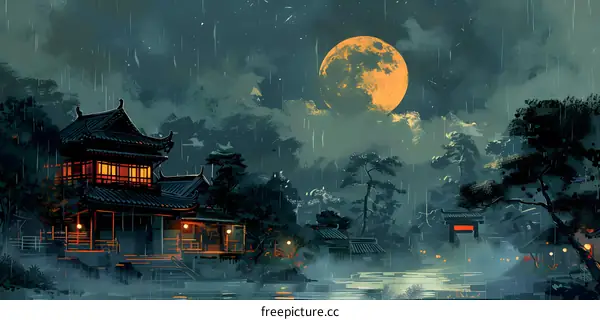 Rainy Night in the Ancient Town