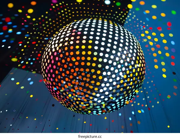 Disco Ball with Colorful Lights in a Dark Room