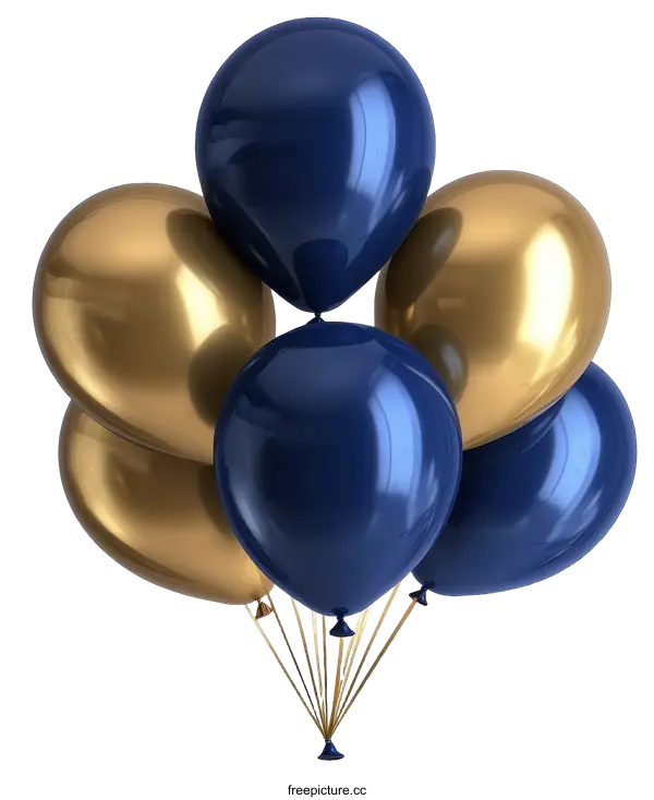[Transparent Background PNG]Golden and Navy Blue Balloons Illustration