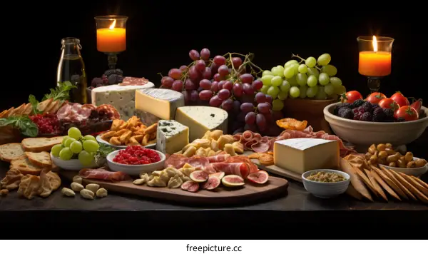 A delicious spread of cheese, fruit, and crackers