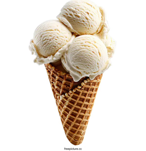 [Transparent Background PNG]Vanilla Ice Cream Cone with Waffle Cone